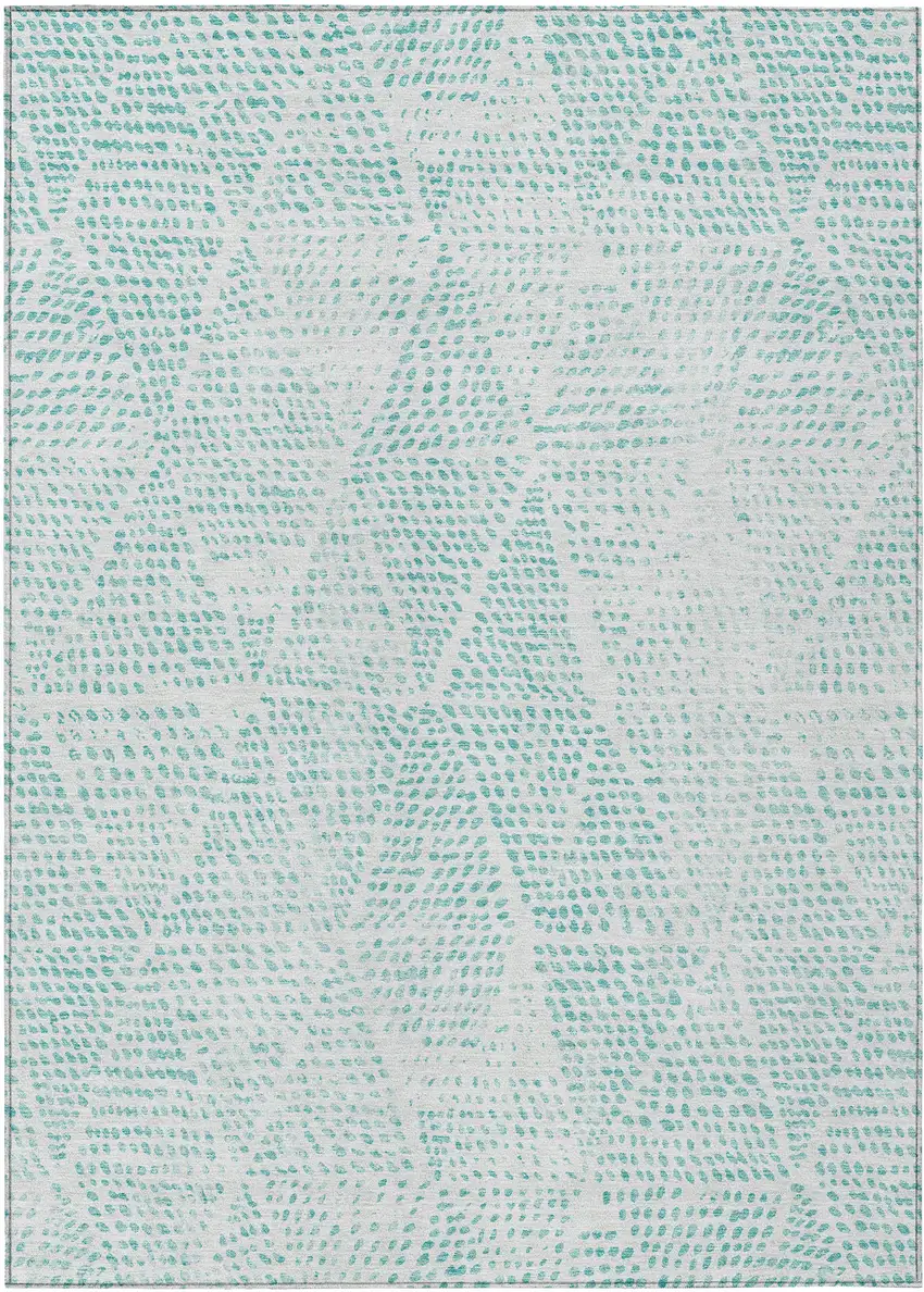 Aqua Geometric Washable Non Skid Indoor Outdoor Area Rug Photo 2