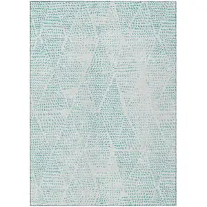 Photo of Aqua Geometric Washable Non Skid Indoor Outdoor Area Rug