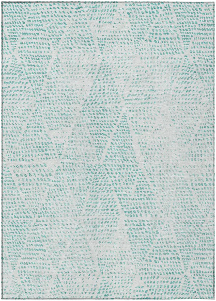 Aqua Geometric Washable Non Skid Indoor Outdoor Area Rug Photo 1
