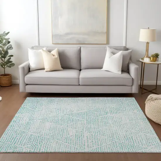 Aqua Geometric Washable Non Skid Indoor Outdoor Area Rug Photo 5