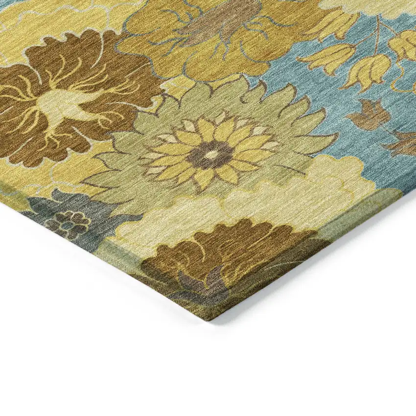 Aqua Gold And Beige Floral Washable Indoor Outdoor Area Rug Photo 7
