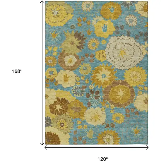 Aqua Gold And Beige Floral Washable Indoor Outdoor Area Rug Photo 3