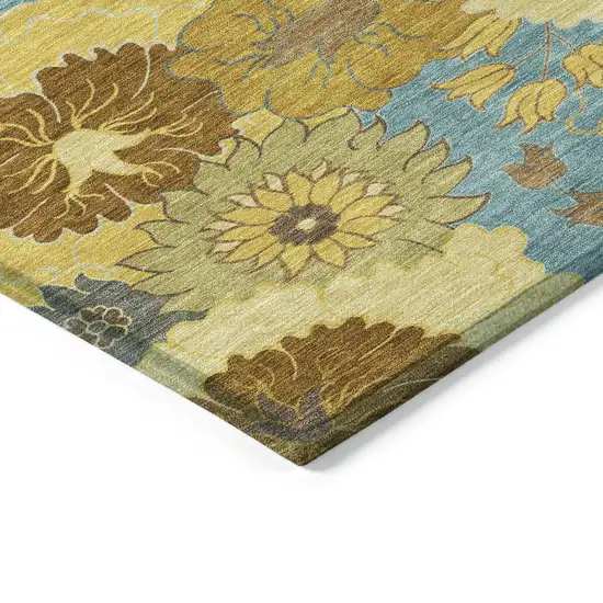 Aqua Gold And Beige Floral Washable Indoor Outdoor Area Rug Photo 6