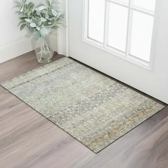 Aqua Gold And Gray Abstract Washable Area Rug With UV Protection Photo 2