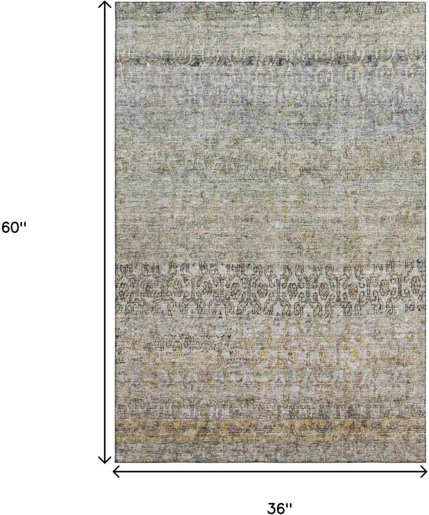 Aqua Gold And Gray Abstract Washable Area Rug With UV Protection Photo 3