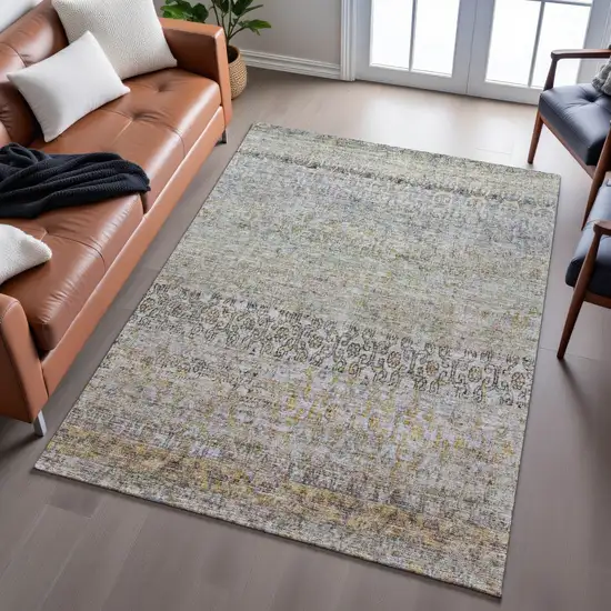 Aqua Gold And Gray Abstract Washable Area Rug With UV Protection Photo 5