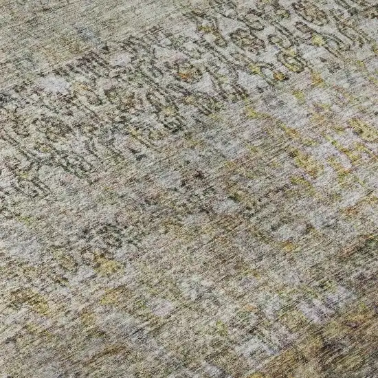 Aqua Gold And Gray Abstract Washable Area Rug With UV Protection Photo 9