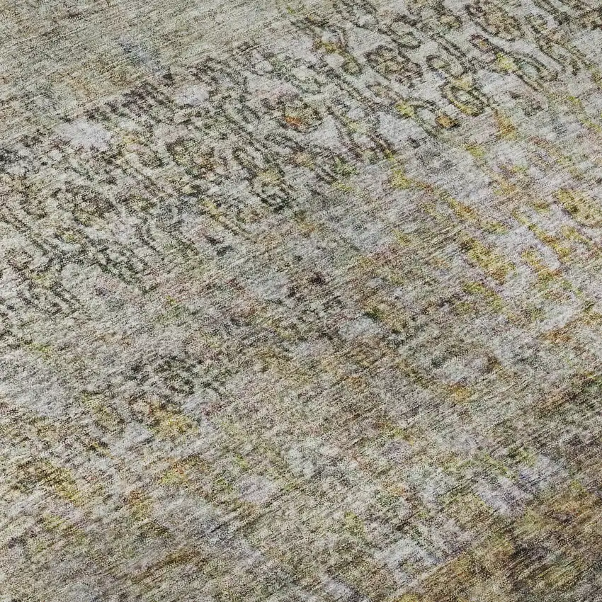 Aqua Gold And Gray Abstract Washable Area Rug With UV Protection Photo 9