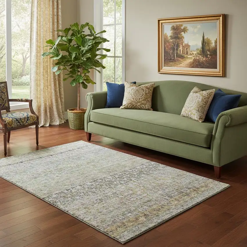 Aqua Gold And Gray Abstract Washable Area Rug With UV Protection Photo 2