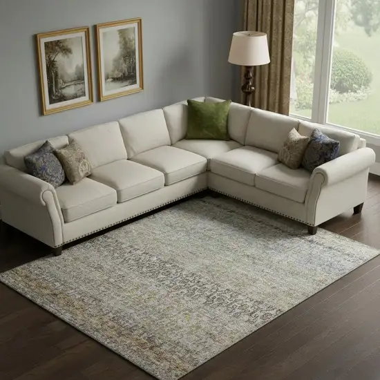 Aqua Gold And Gray Abstract Washable Area Rug With UV Protection Photo 2