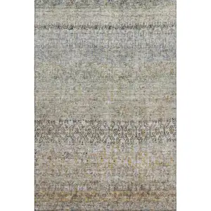 Photo of Aqua Gold And Gray Abstract Washable Area Rug With UV Protection