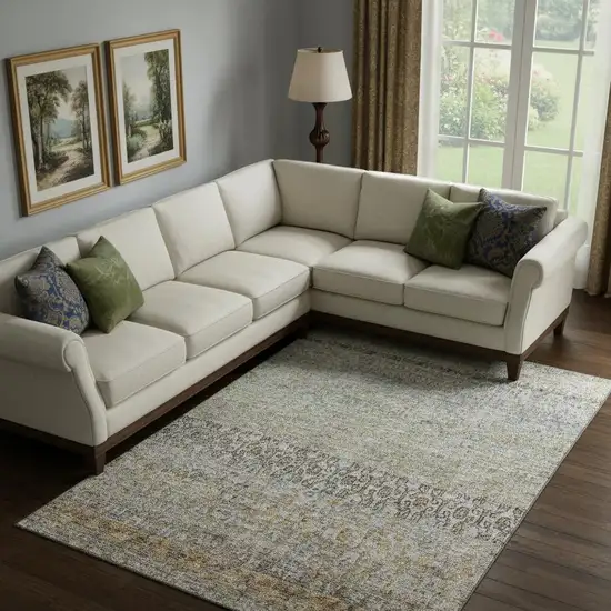 Aqua Gold And Gray Abstract Washable Area Rug With UV Protection Photo 2