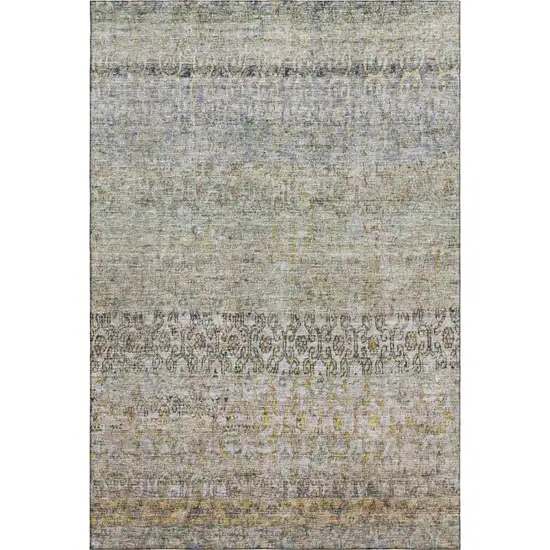Aqua Gold And Gray Abstract Washable Area Rug With UV Protection Photo 1