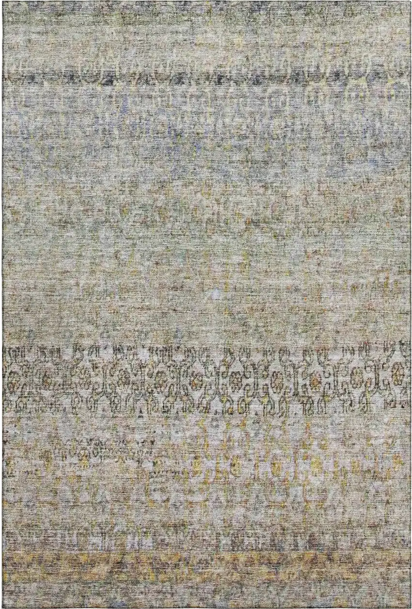Aqua Gold And Gray Abstract Washable Area Rug With UV Protection Photo 1