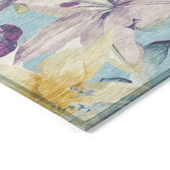 Aqua Gold And Lavender Floral Washable Indoor Outdoor Area Rug Photo 6