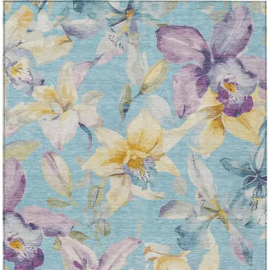 Aqua Gold And Lavender Floral Washable Indoor Outdoor Area Rug Photo 4
