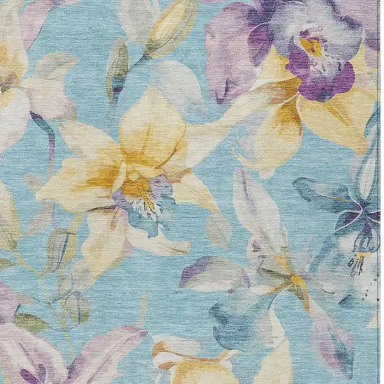 Aqua Gold And Lavender Floral Washable Indoor Outdoor Area Rug Photo 4