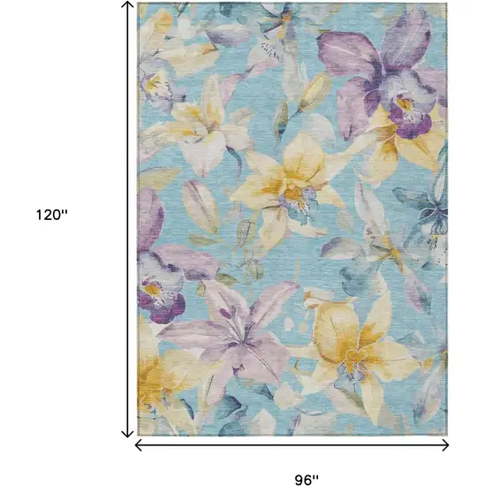 Aqua Gold And Lavender Floral Washable Indoor Outdoor Area Rug Photo 3