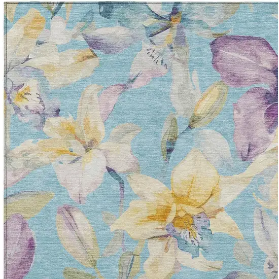 Aqua Gold And Lavender Floral Washable Indoor Outdoor Area Rug Photo 5