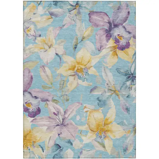 Aqua Gold And Lavender Floral Washable Indoor Outdoor Area Rug Photo 2