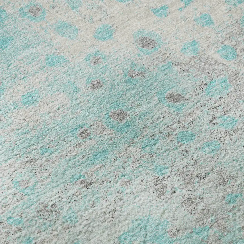 Aqua Gray And Ivory Polka Dot Washable Area Rug With UV Protection Photo 9