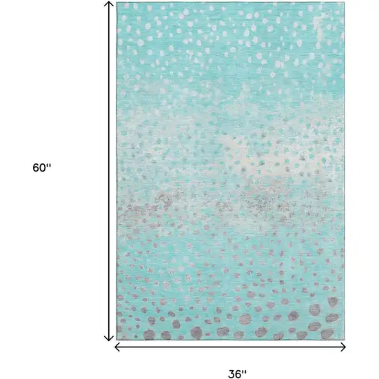 Aqua Gray And Ivory Polka Dot Washable Area Rug With UV Protection Photo 3
