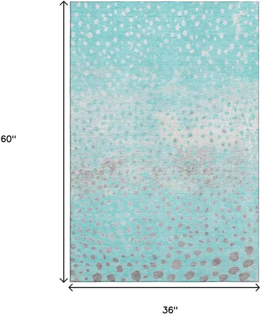 Aqua Gray And Ivory Polka Dot Washable Area Rug With UV Protection Photo 3