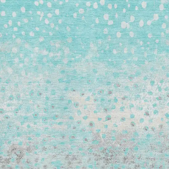 Aqua Gray And Ivory Polka Dot Washable Area Rug With UV Protection Photo 2