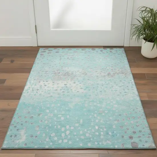 Aqua Gray And Ivory Polka Dot Washable Area Rug With UV Protection Photo 2