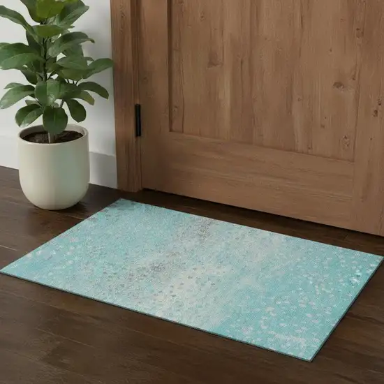 Aqua Gray And Ivory Polka Dot Washable Area Rug With UV Protection Photo 1