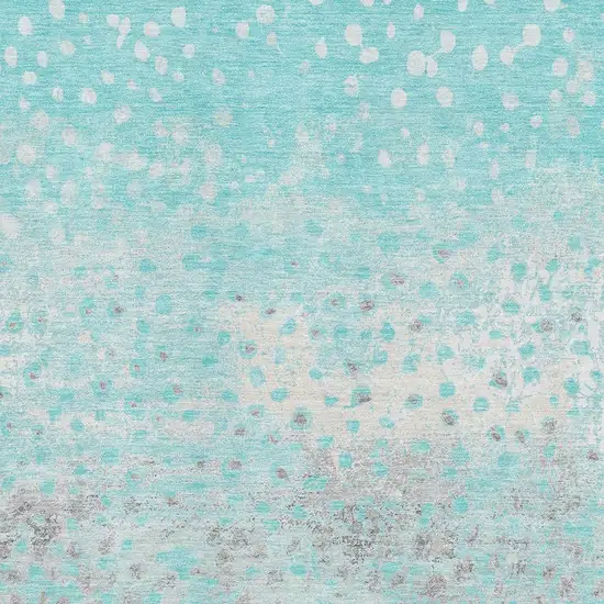Aqua Gray And Ivory Polka Dot Washable Area Rug With UV Protection Photo 2