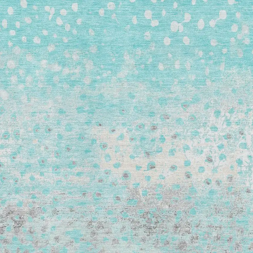 Aqua Gray And Ivory Polka Dot Washable Area Rug With UV Protection Photo 2