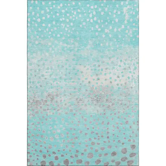 Aqua Gray And Ivory Polka Dot Washable Area Rug With UV Protection Photo 1
