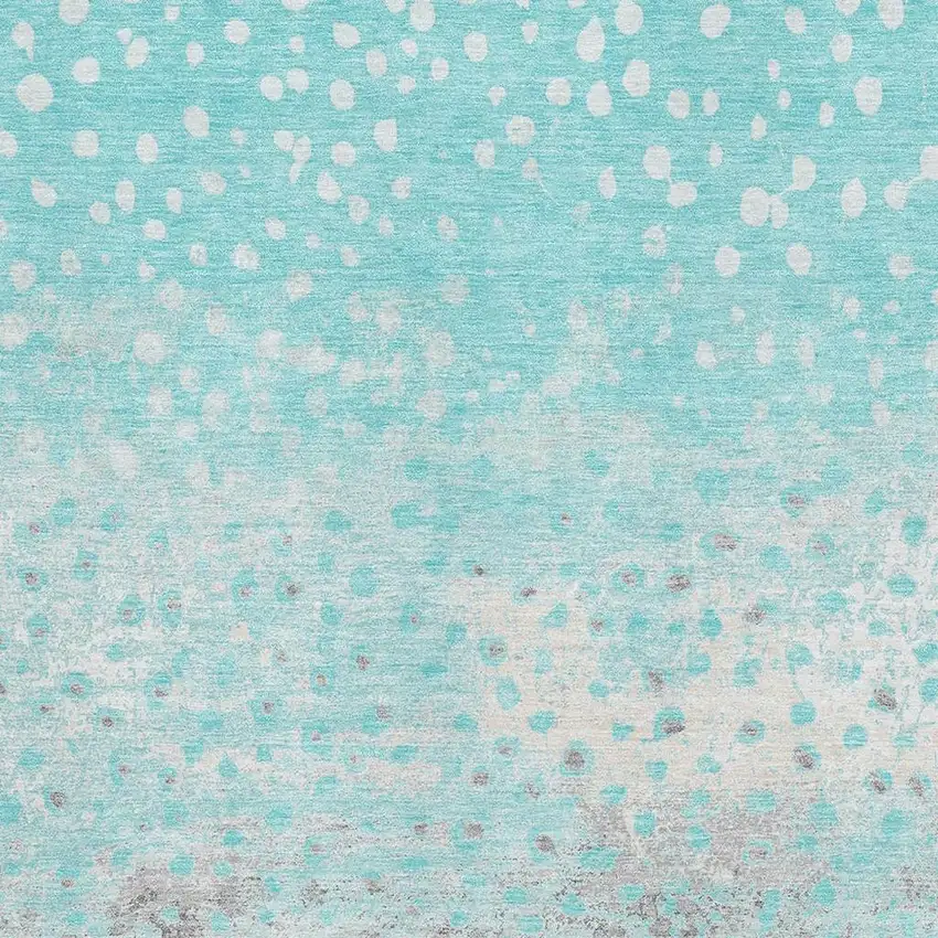 Aqua Gray And Ivory Polka Dot Washable Area Rug With UV Protection Photo 2