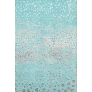 Photo of Aqua Gray And Ivory Polka Dot Washable Area Rug With UV Protection