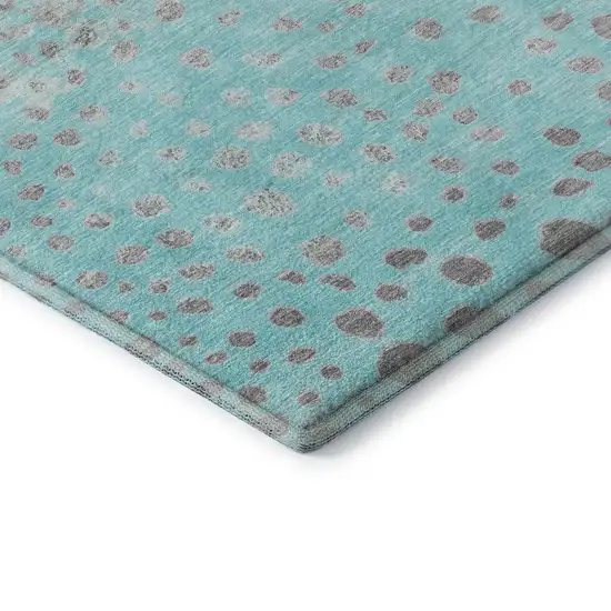 Aqua Gray And Ivory Polka Dot Washable Area Rug With UV Protection Photo 7