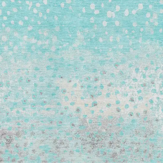 Aqua Gray And Ivory Polka Dot Washable Area Rug With UV Protection Photo 2