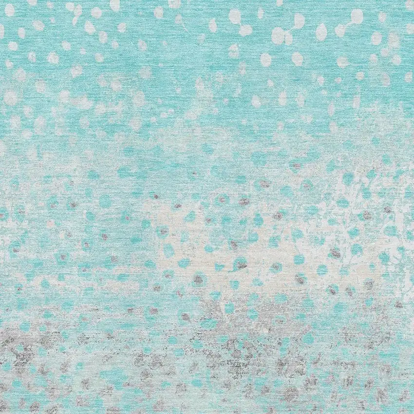 Aqua Gray And Ivory Polka Dot Washable Area Rug With UV Protection Photo 2