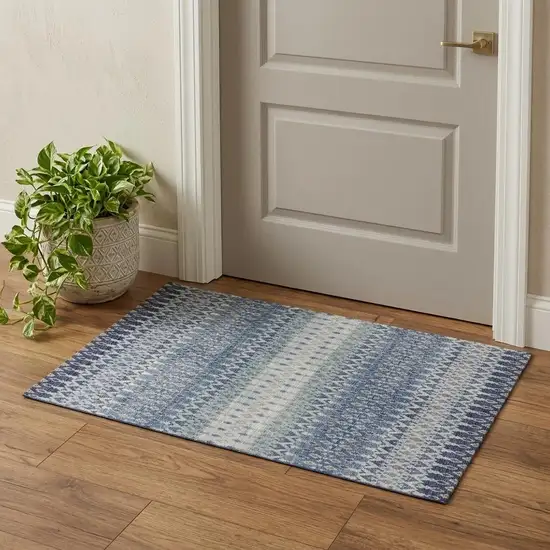 Aqua Gray And Orange Tribal Distressed Washable Area Rug With UV Protection Photo 1