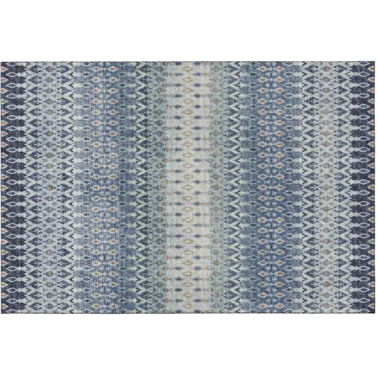 Aqua Gray And Orange Tribal Distressed Washable Area Rug With UV Protection Photo 2