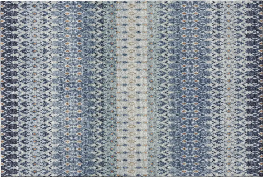 Aqua Gray And Orange Tribal Distressed Washable Area Rug With UV Protection Photo 2