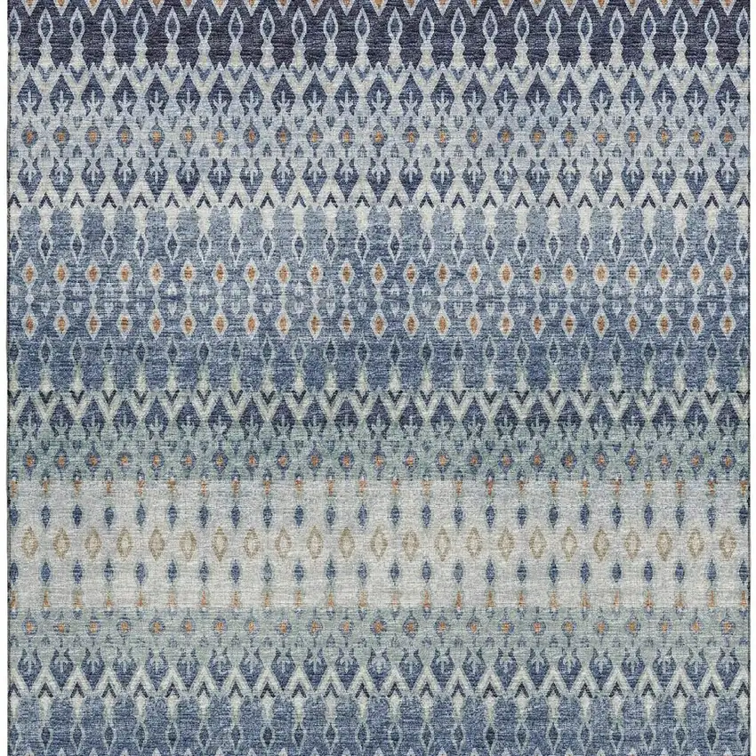 Aqua Gray And Orange Tribal Washable Area Rug With UV Protection Photo 5