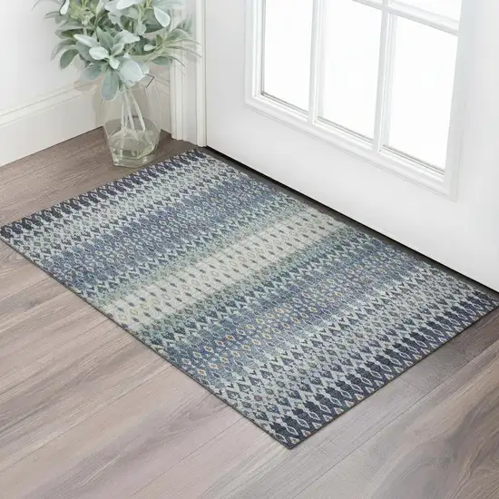 Aqua Gray And Orange Tribal Washable Area Rug With UV Protection Photo 1