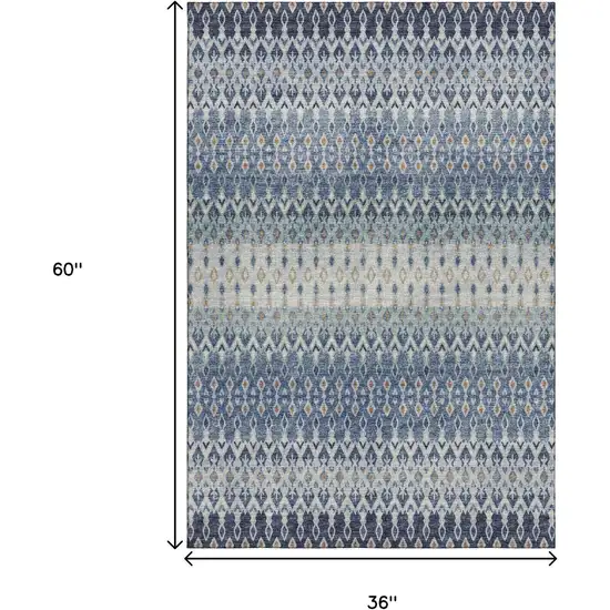 Aqua Gray And Orange Tribal Washable Area Rug With UV Protection Photo 3