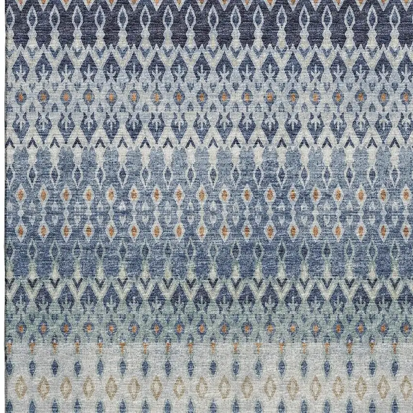Aqua Gray And Orange Tribal Washable Area Rug With UV Protection Photo 4