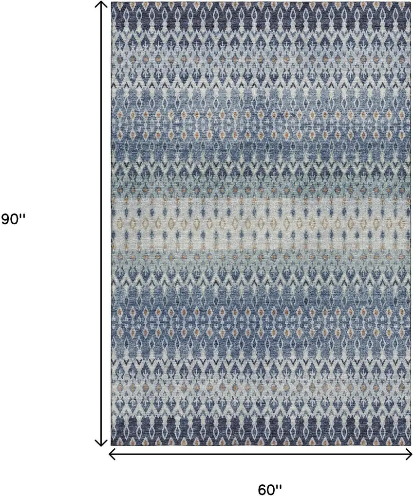 Aqua Gray And Orange Tribal Washable Area Rug With UV Protection Photo 3