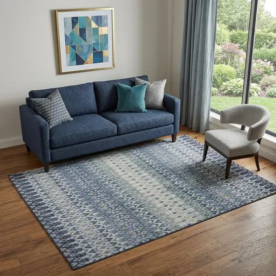 Aqua Gray And Orange Tribal Distressed Washable Area Rug With UV Protection Photo 1