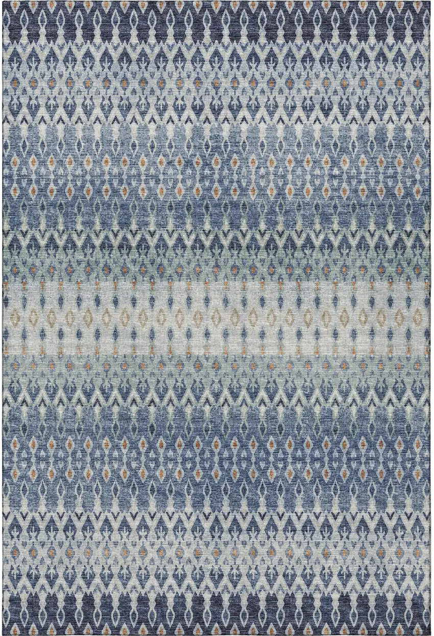 Aqua Gray And Orange Tribal Washable Area Rug With UV Protection Photo 4