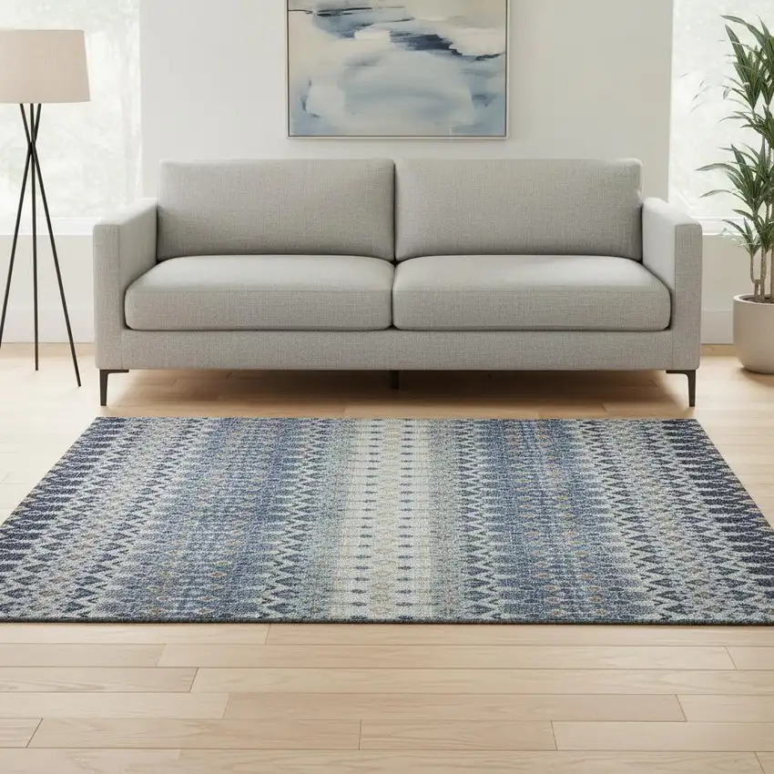 Aqua Gray And Orange Tribal Washable Area Rug With UV Protection Photo 1