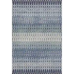 Photo of Aqua Gray And Orange Tribal Washable Area Rug With UV Protection